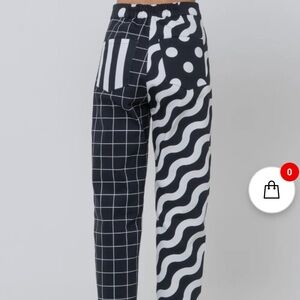 LAU Black White Patterned High Waisted Pants From Italy Designer-Made NWT